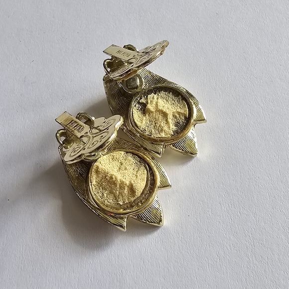 Vintage clip earrings clipon gold tone retro - Picture 4 of 10